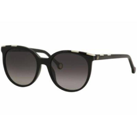 Carolina Herrera Women's Round Shiny Black Sunglasses - Picture 1 of 5